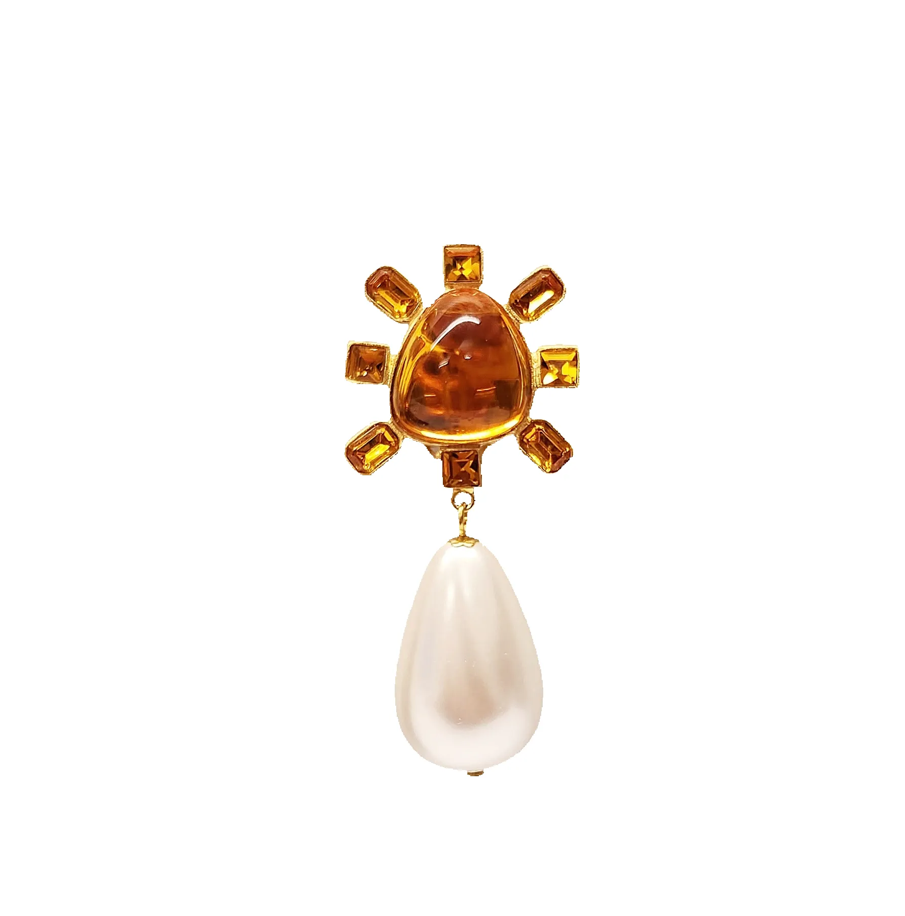 Topaz and Topaz Cabochon Center Pearl Drop Clip Earring sold by Kenneth Jay Lane product image thumbnail 2