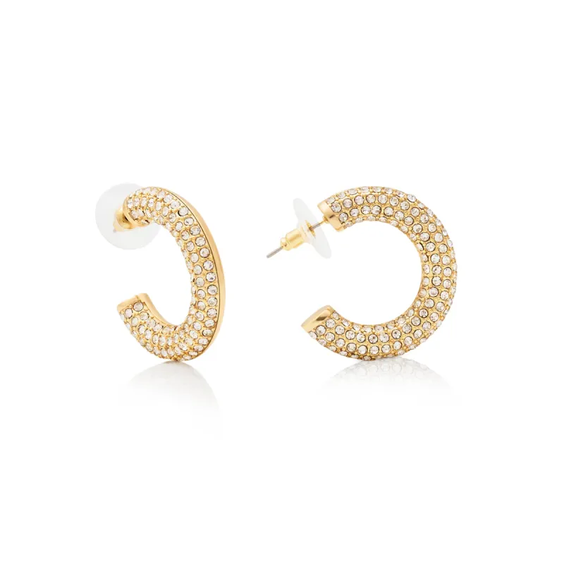 Polished Gold & Crystal Hoop Post Earring sold by Kenneth Jay Lane