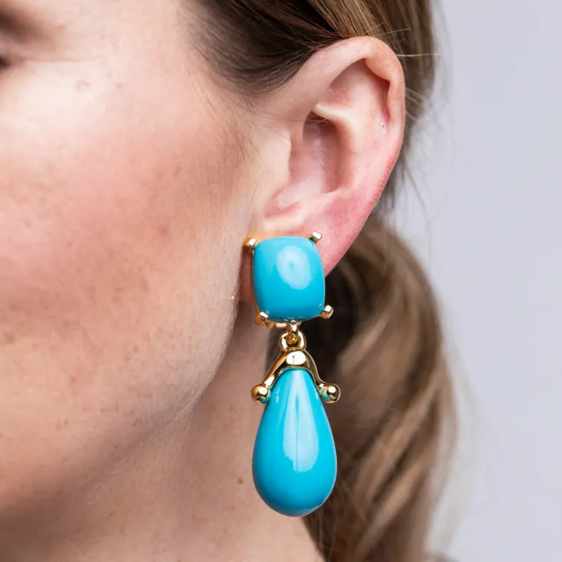 Turquoise Square Top Drop Clip Earrings sold by Kenneth Jay Lane