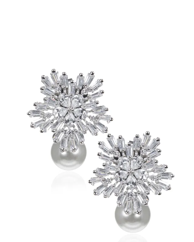 Cubic Zirconia & Shell Pearl Drop Earrings sold by Kenneth Jay Lane