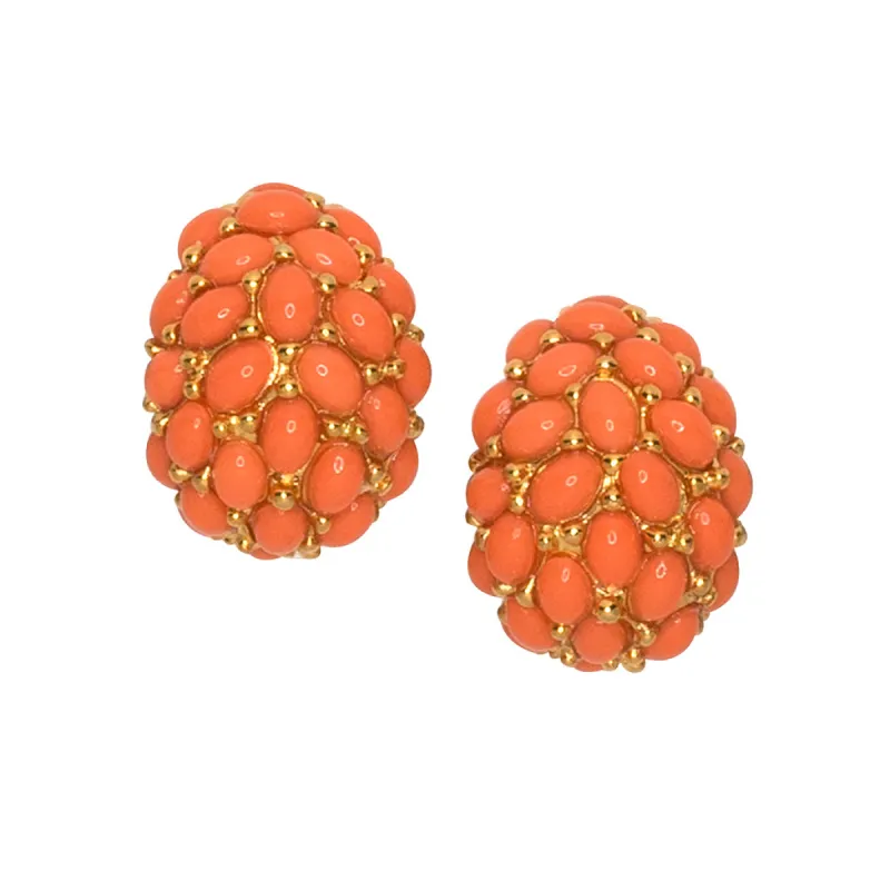 Coral Cabochon Hoop Clip Earrings sold by Kenneth Jay Lane