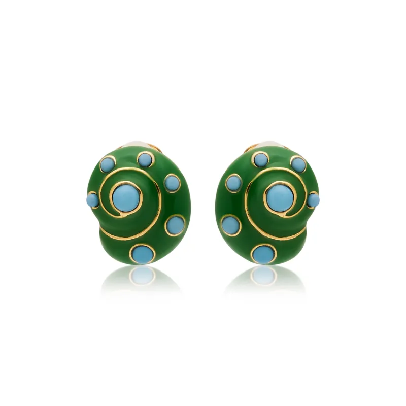 Jade & Turquoise Snail Pierced Earrings sold by Kenneth Jay Lane