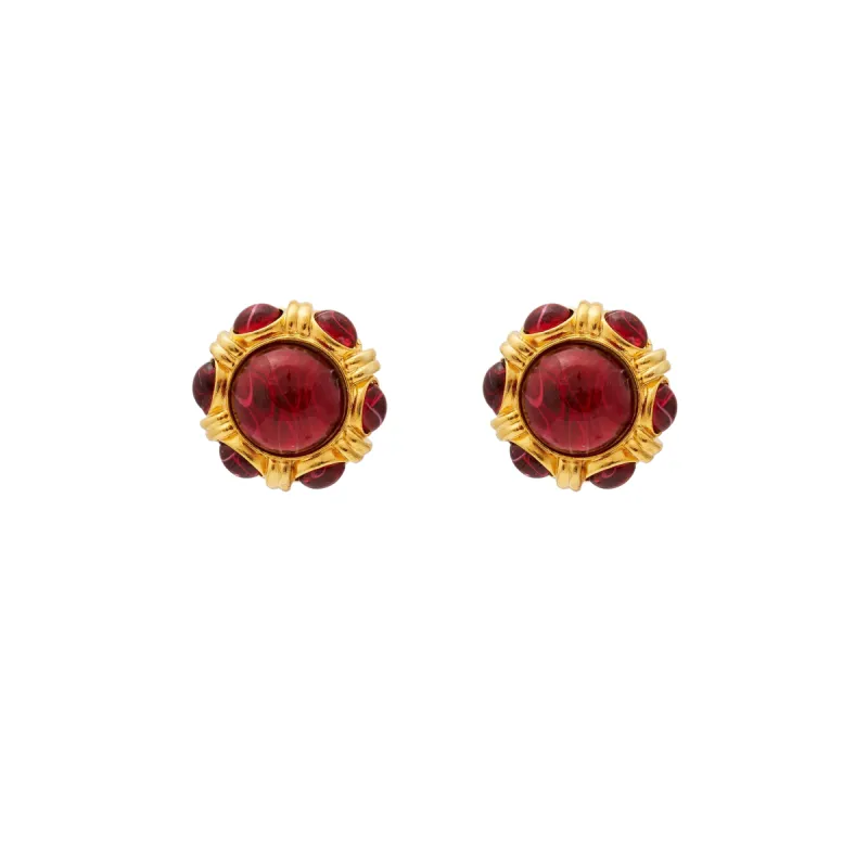 Gold & Ruby Button Clip Earrings sold by Kenneth Jay Lane