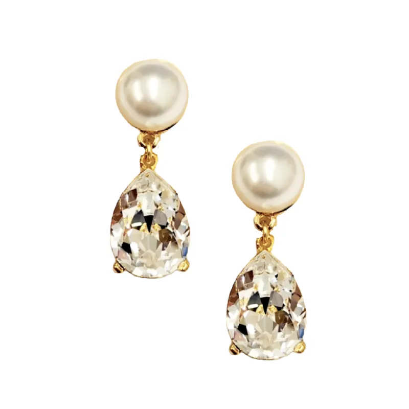 Pearl & Clear Crystal Teardrop Pierced Earring sold by Kenneth Jay Lane