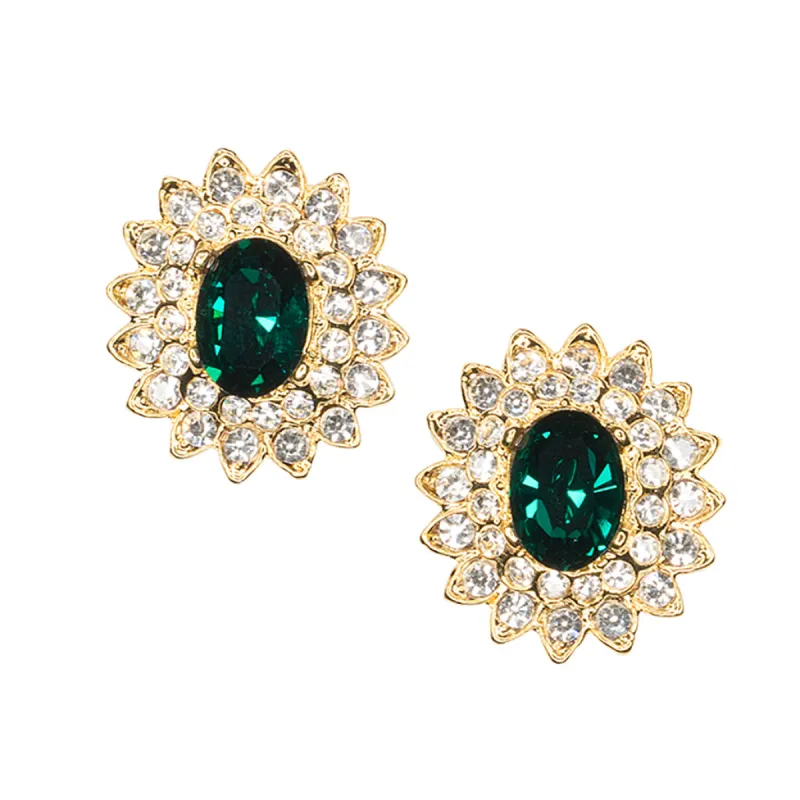 Gold And Crystal Setting Emerald Stone Center Clip Earring sold by Kenneth Jay Lane