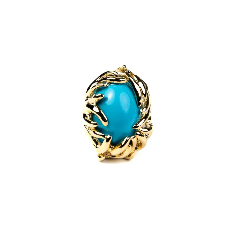 Gold Branch with Turquoise Cabochon Ring sold by Kenneth Jay Lane