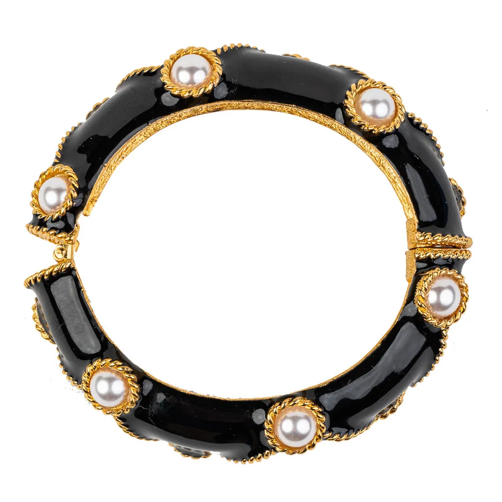 Black Bracelet with Pearl Cabochons sold by Kenneth Jay Lane