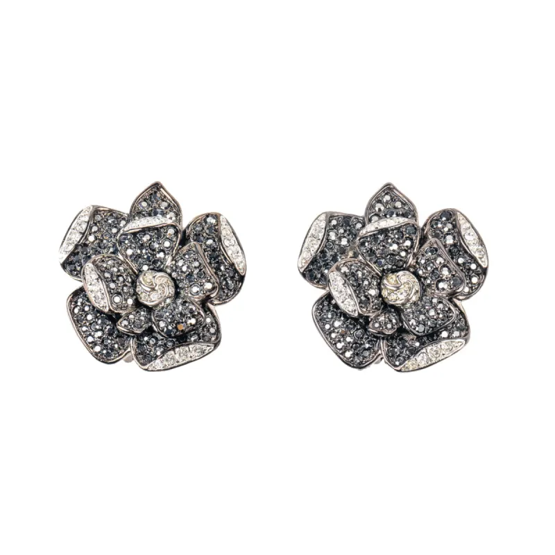 Rhinestone and Hematite Flower Clip Earring sold by Kenneth Jay Lane