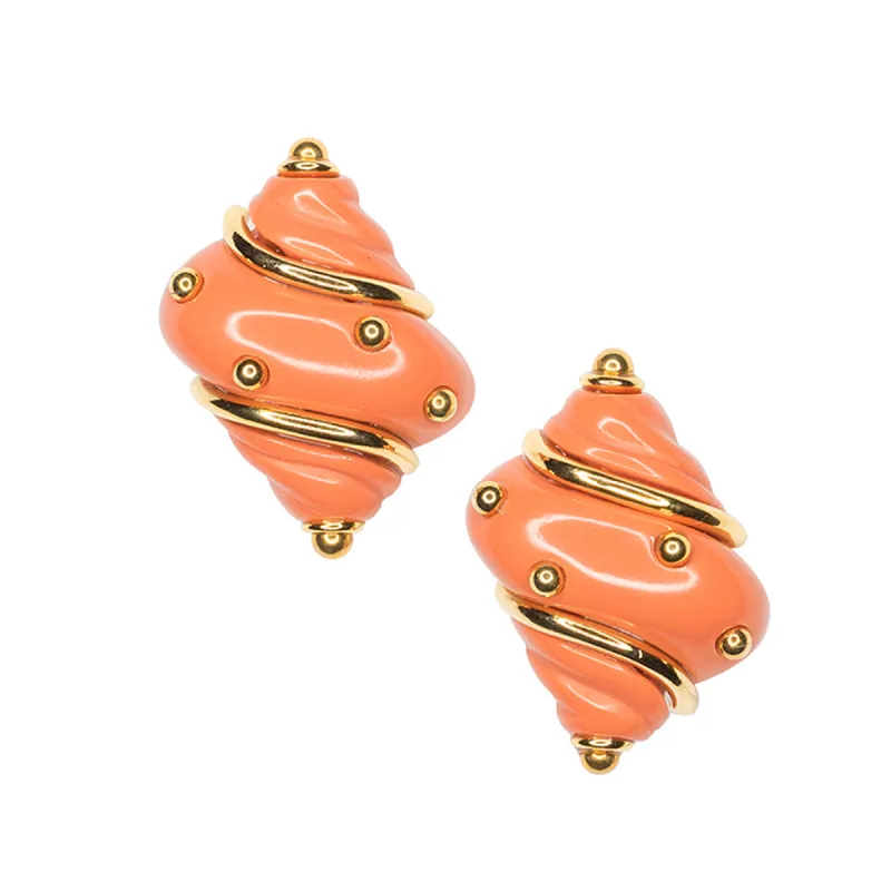 Coral Seashell Clip Earrings sold by Kenneth Jay Lane