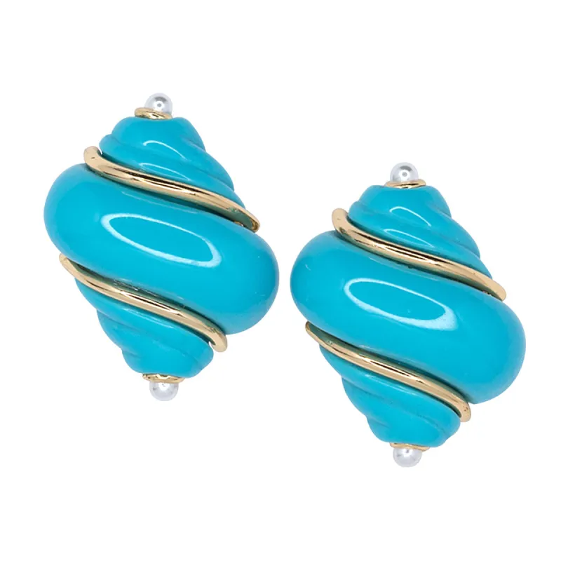 Gold Turquoise & Pearl Tip Shell Clip Earrings sold by Kenneth Jay Lane