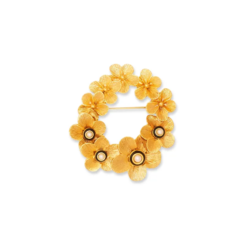Graduated Gold & Pearl Flower Pin sold by Kenneth Jay Lane