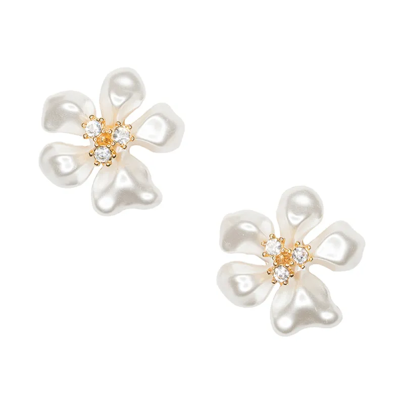 White Pearl Flower Clip Earrings sold by Kenneth Jay Lane