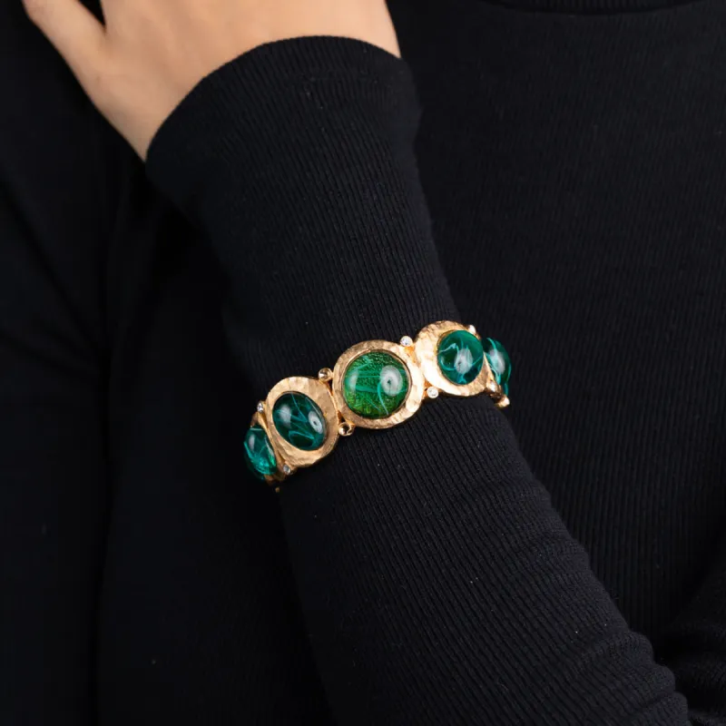 Flawed Emerald Cabochon Hinged Bangle sold by Kenneth Jay Lane