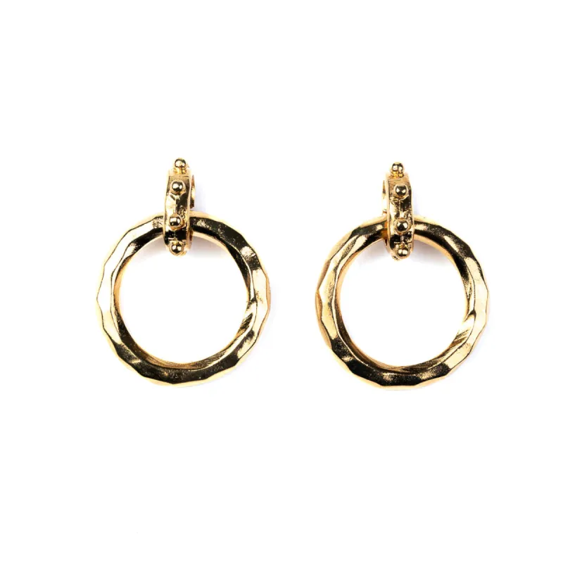 Gold Hammered Circle Drop Earrings sold by Kenneth Jay Lane