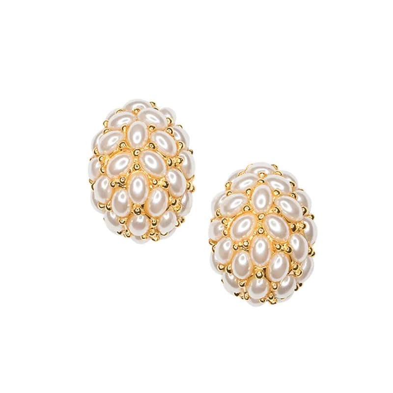 Pearl Cabochon Hoop Clip Earrings sold by Kenneth Jay Lane