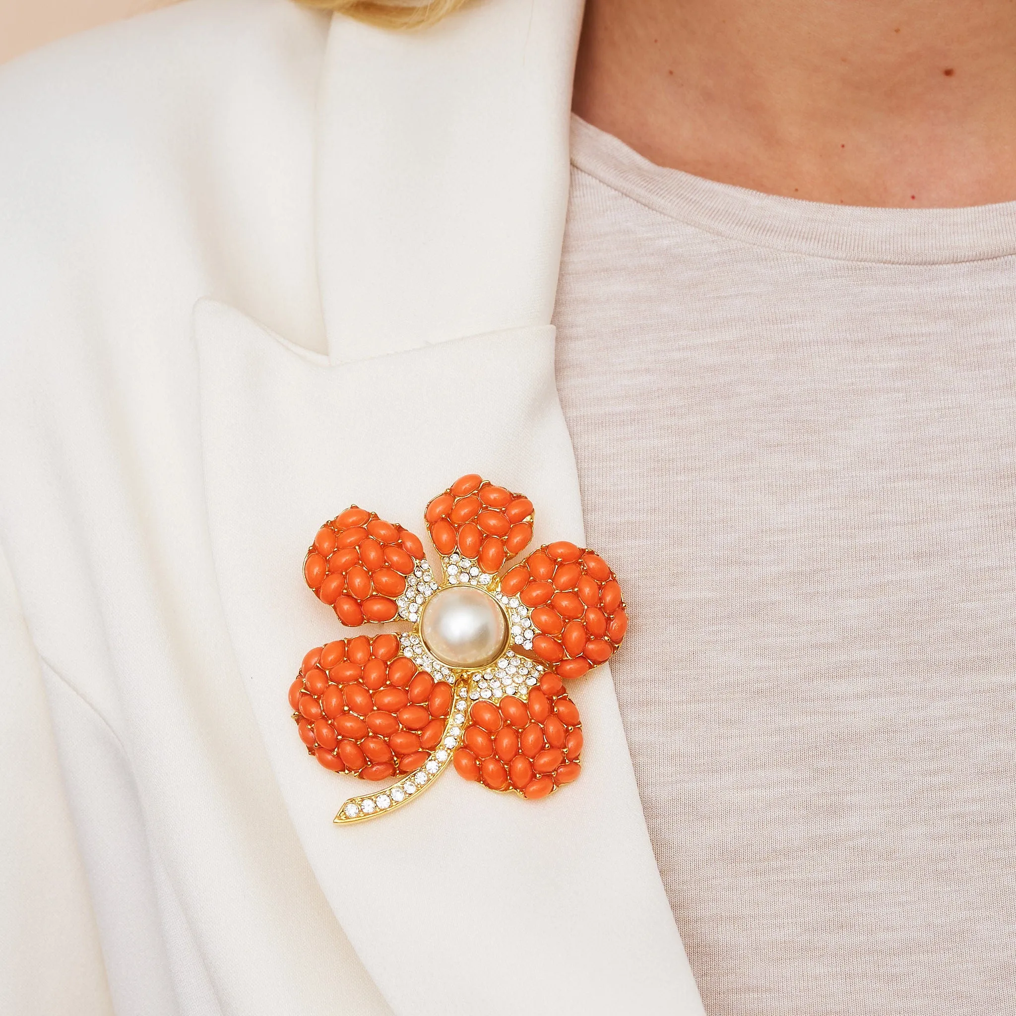 Coral & Pearl Flower Pin sold by Kenneth Jay Lane product image thumbnail 2