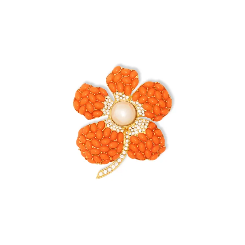 Coral & Pearl Flower Pin sold by Kenneth Jay Lane
