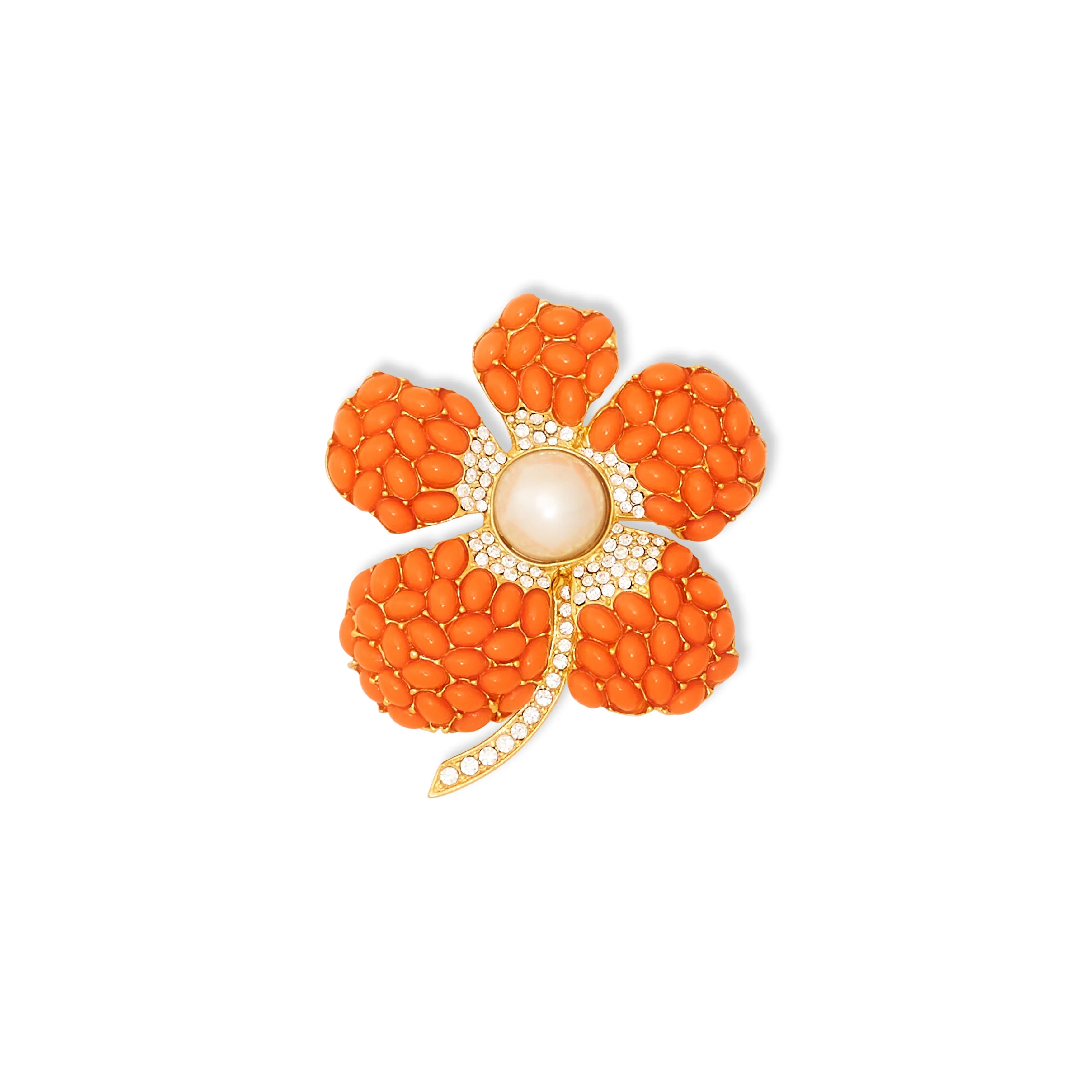 Coral & Pearl Flower Pin sold by Kenneth Jay Lane