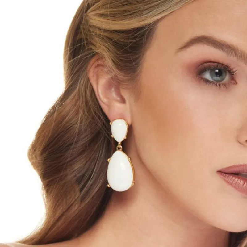 White Teardrop Cabochon Clip Earring sold by Kenneth Jay Lane