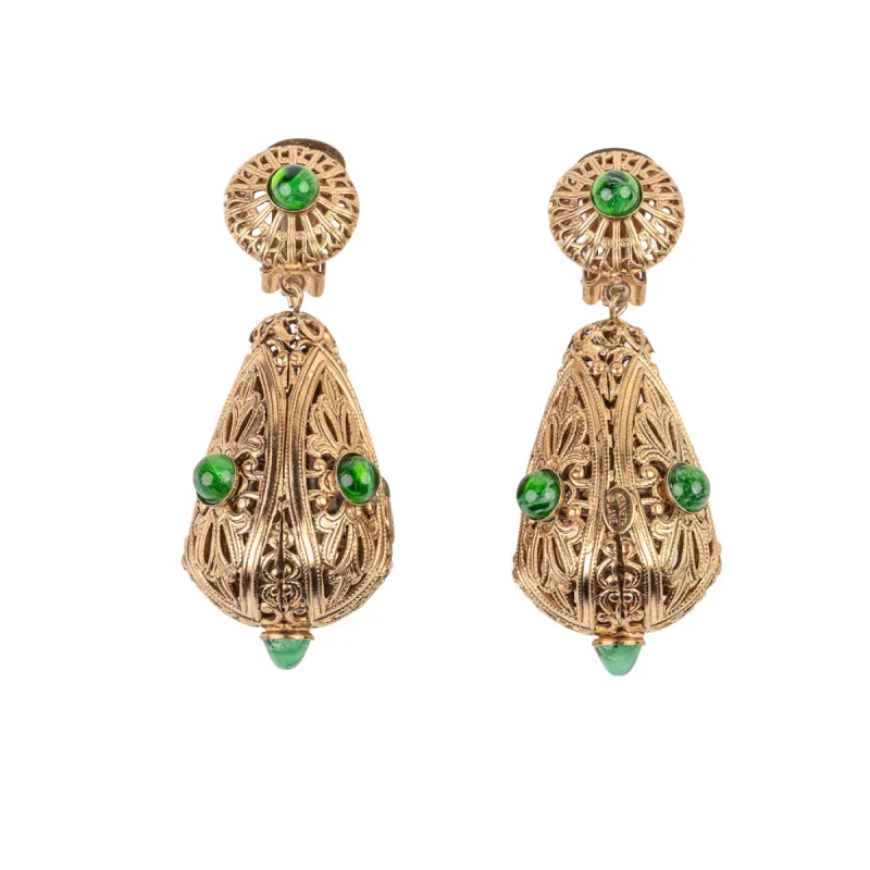 Emerald Filigree Clip Earrings sold by Kenneth Jay Lane