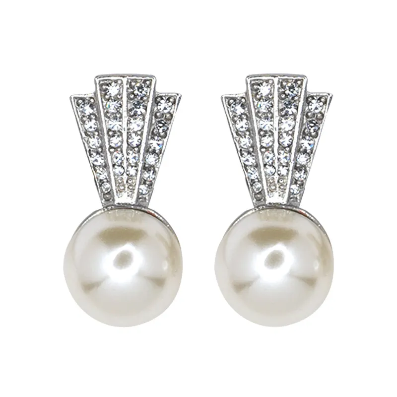 Crystal Top with Pearl Bottom Clip Earrings sold by Kenneth Jay Lane