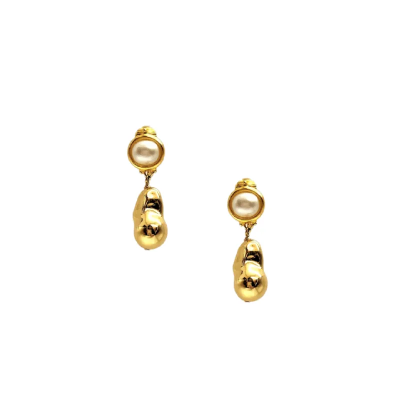 Gold Nugget and Pearl Cabochon Clip Earring sold by Kenneth Jay Lane