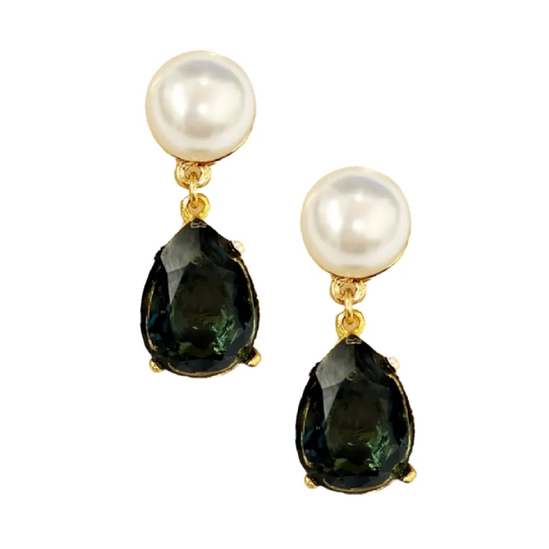 Pearl & Montana Teardrop Pierced Earring sold by Kenneth Jay Lane