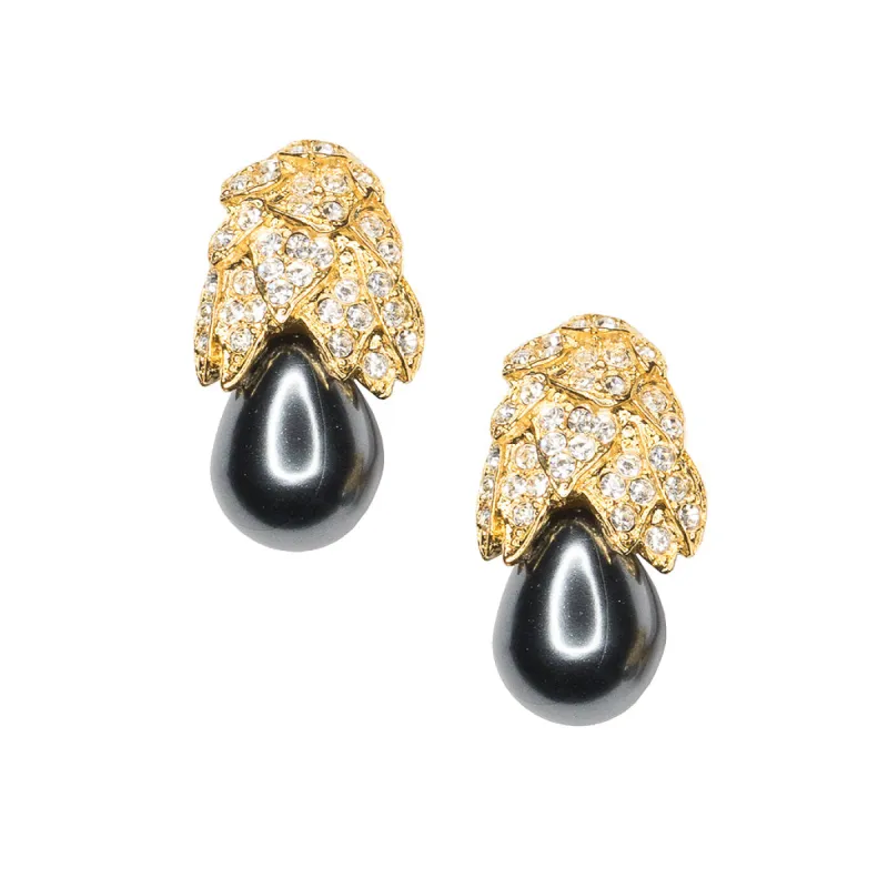 Grey Pearl Drop Clip Earrings sold by Kenneth Jay Lane