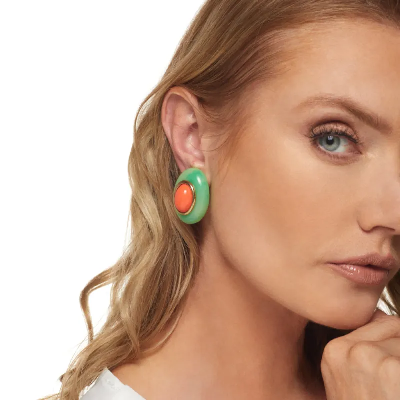 Jade with Coral Center Oval Clip Earring sold by Kenneth Jay Lane