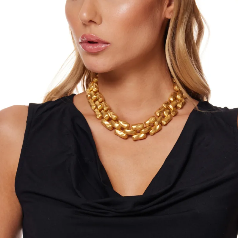 Satin Gold 3 Row Hammered Bars Necklace sold by Kenneth Jay Lane