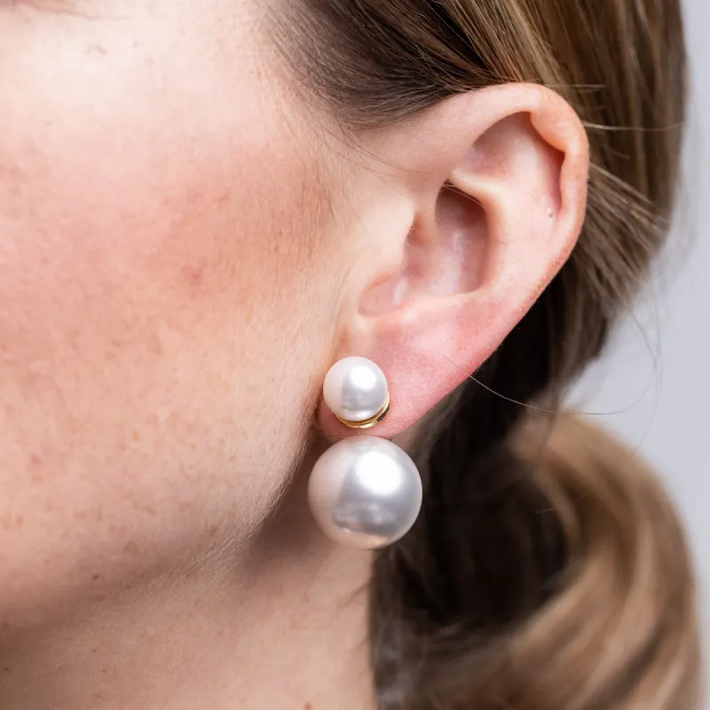 White Double Pearl Pierced Earrings sold by Kenneth Jay Lane