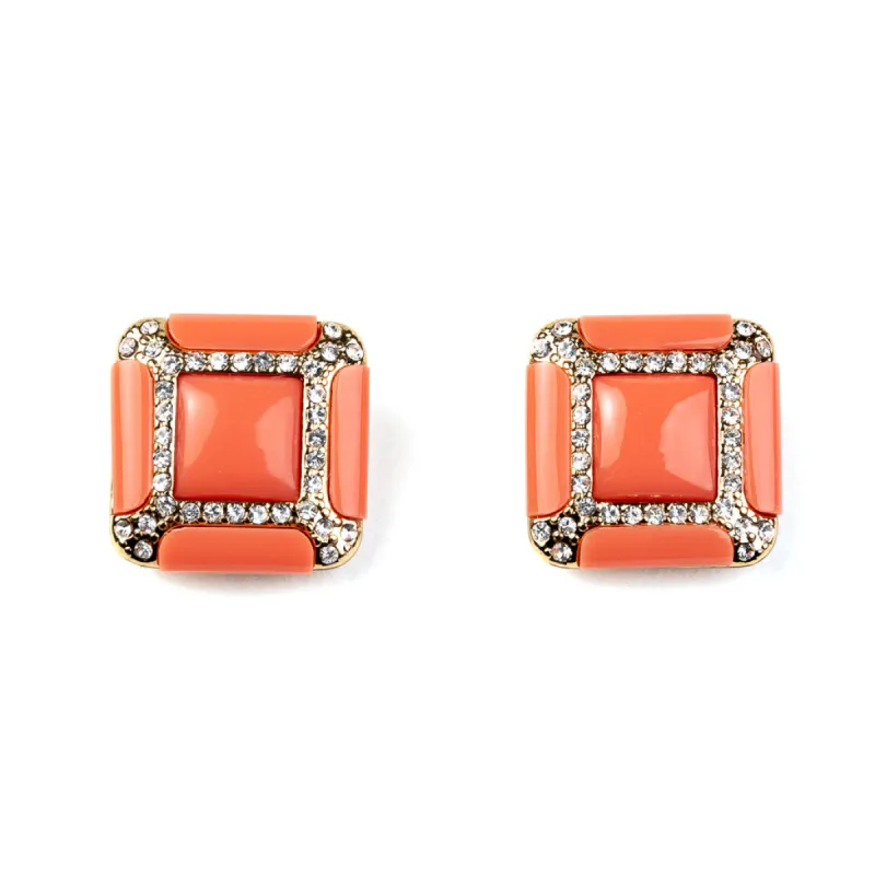 Coral Square Clip Earrings sold by Kenneth Jay Lane