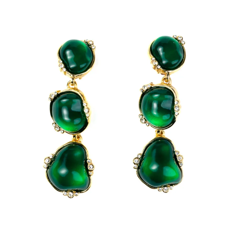 Polished Gold and Crystal Emerald Drop Clip Earrings sold by Kenneth Jay Lane