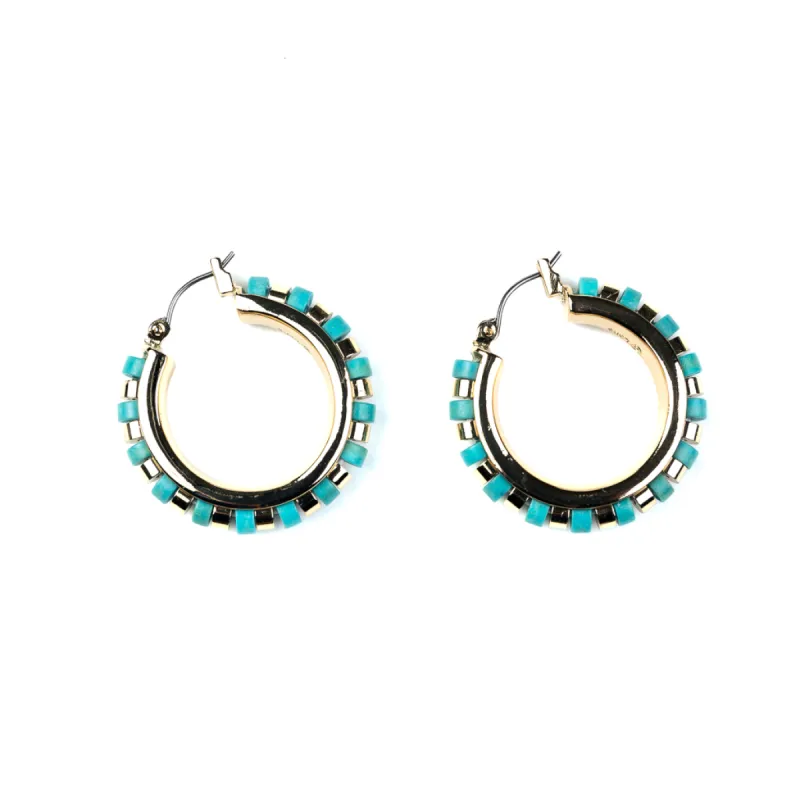 Gold Hoop Earrings with Turquoise Stones sold by Kenneth Jay Lane