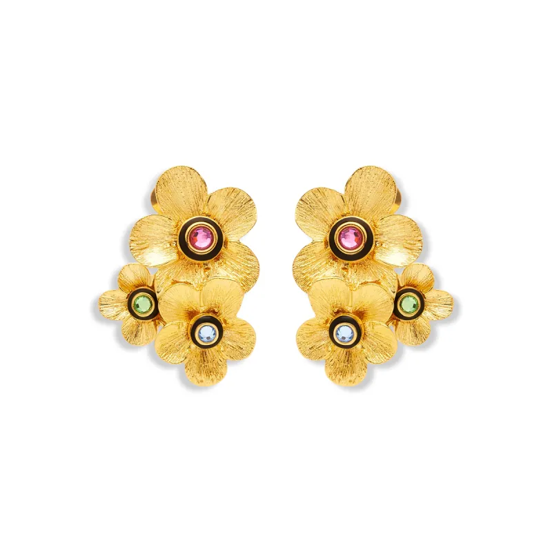 Gold Floral Cluster Clip Earrings sold by Kenneth Jay Lane