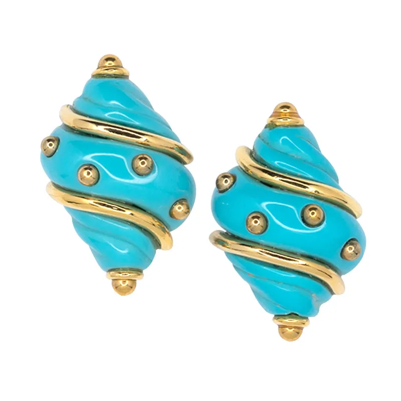Turquoise Shell with Gold Dots Clip Earrings sold by Kenneth Jay Lane