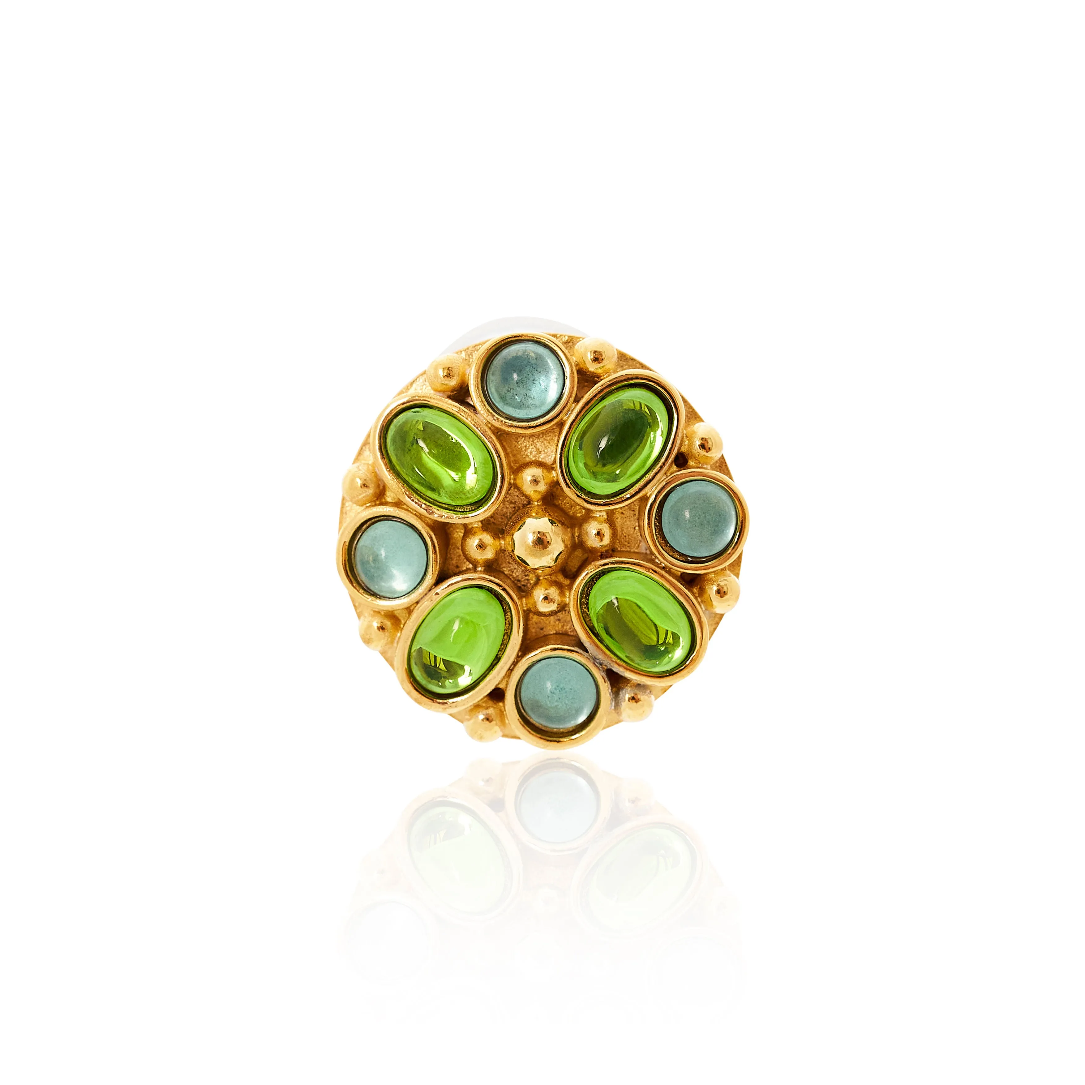 Aqua & Peridot Gold Button Clip Earrings sold by Kenneth Jay Lane product image thumbnail 3