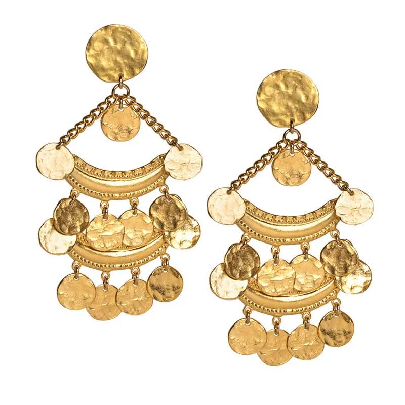 Satin Gold Two Row Coin Drop Earrings sold by Kenneth Jay Lane