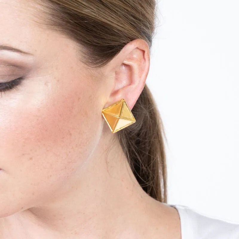 Satin Gold Pyramid Clip Earrings sold by Kenneth Jay Lane