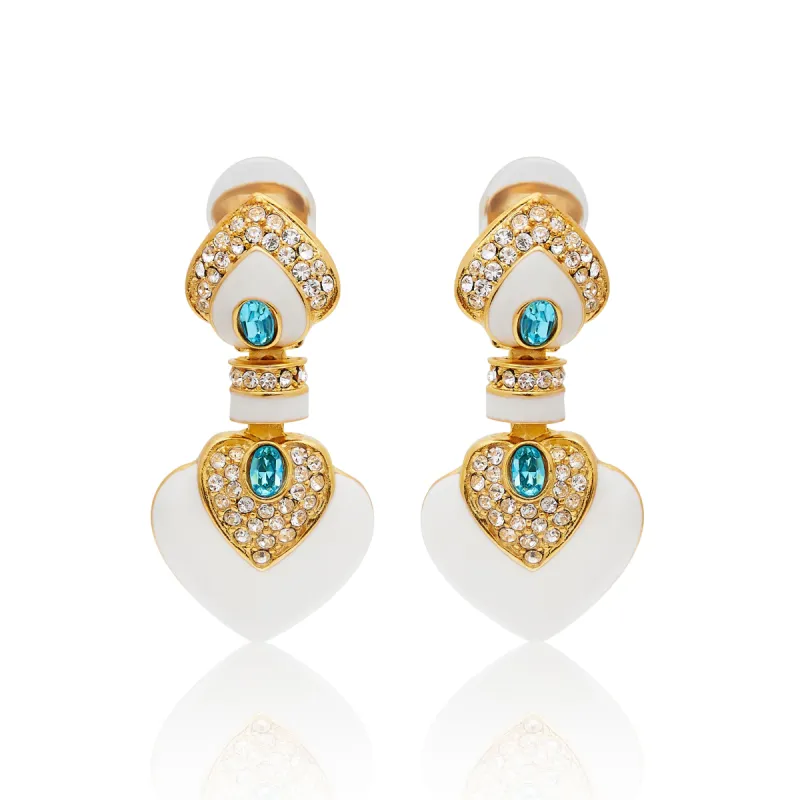 White & Aqua Heart Drop Clip Earrings sold by Kenneth Jay Lane