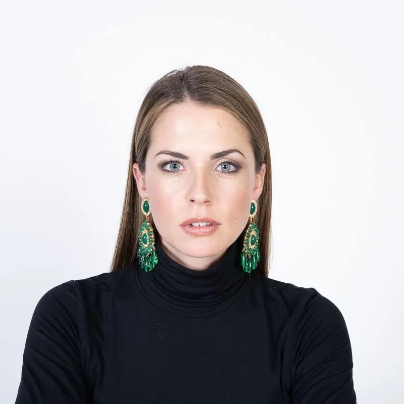 Gold & Emerald Drop Clip Earrings sold by Kenneth Jay Lane product image thumbnail 2