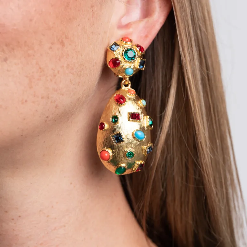 Multicolored Cabochon Clip Earrings sold by Kenneth Jay Lane