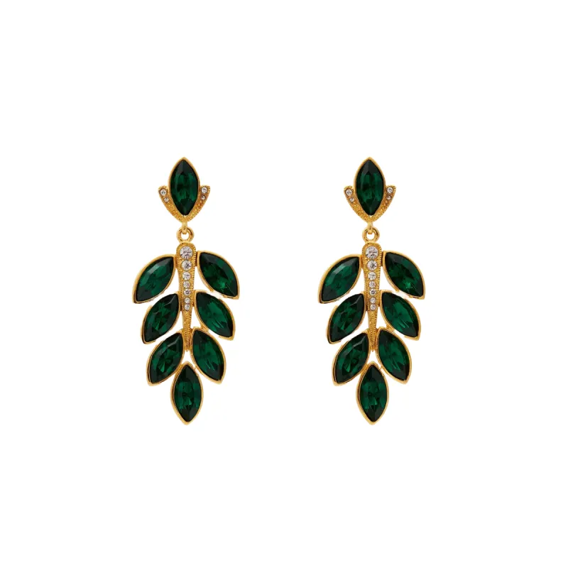 Gold & Emerald Leave Post Drop Earring sold by Kenneth Jay Lane