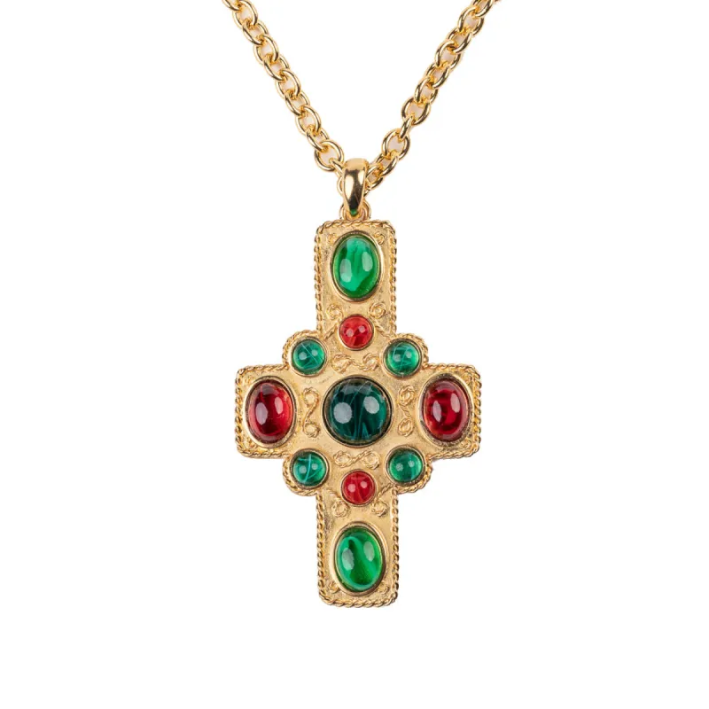 Satin Gold Ruby and Emerald Necklace sold by Kenneth Jay Lane