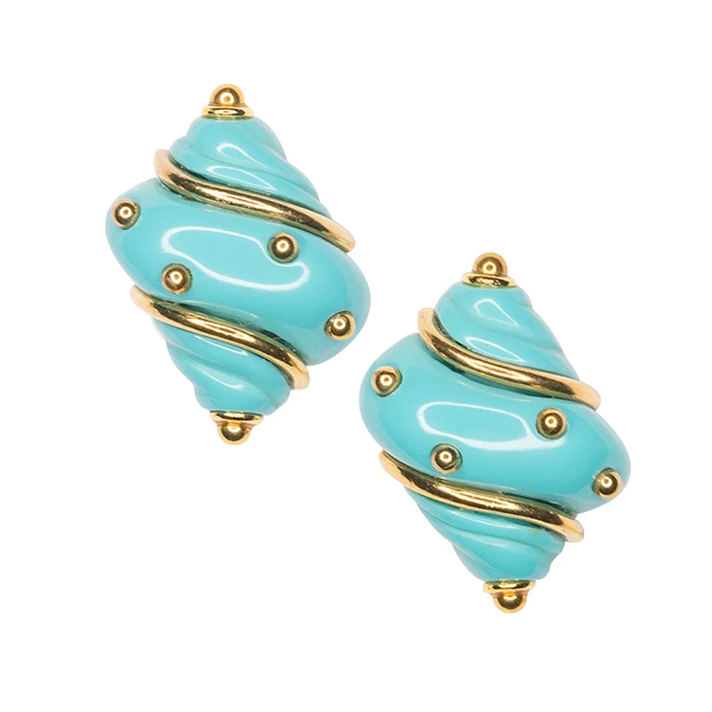Turquoise Seashell Clip Earrings sold by Kenneth Jay Lane