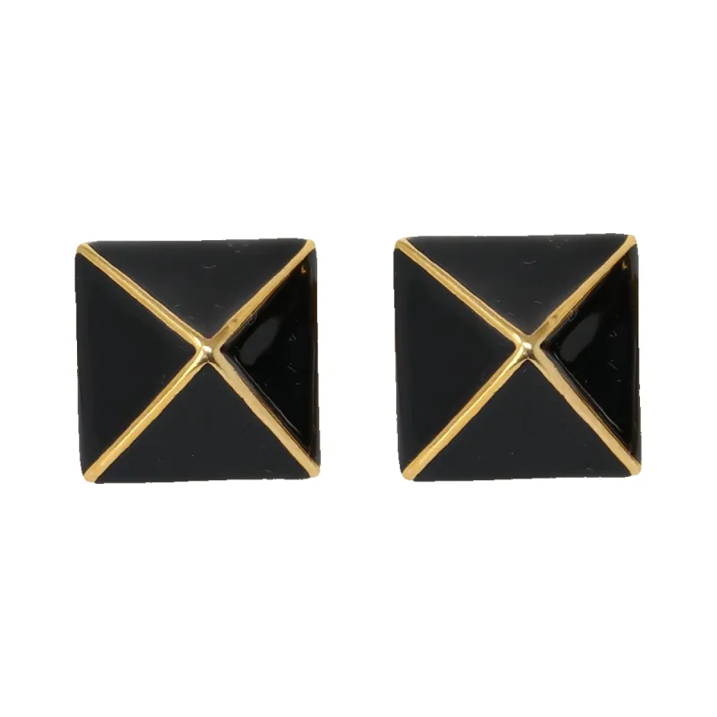 Polished Gold Black Pyramid Earring sold by Kenneth Jay Lane