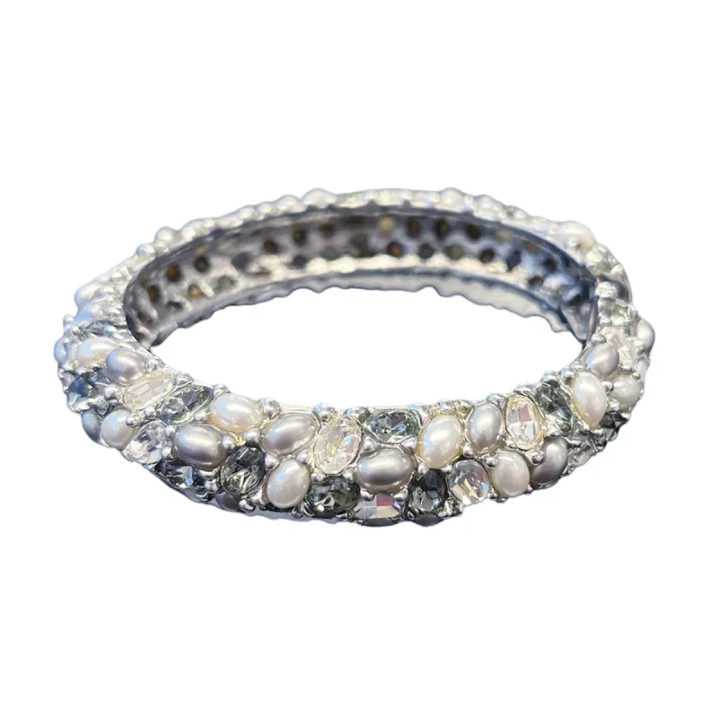 Diamond and Pearl Cluster Thin Bangle sold by Kenneth Jay Lane