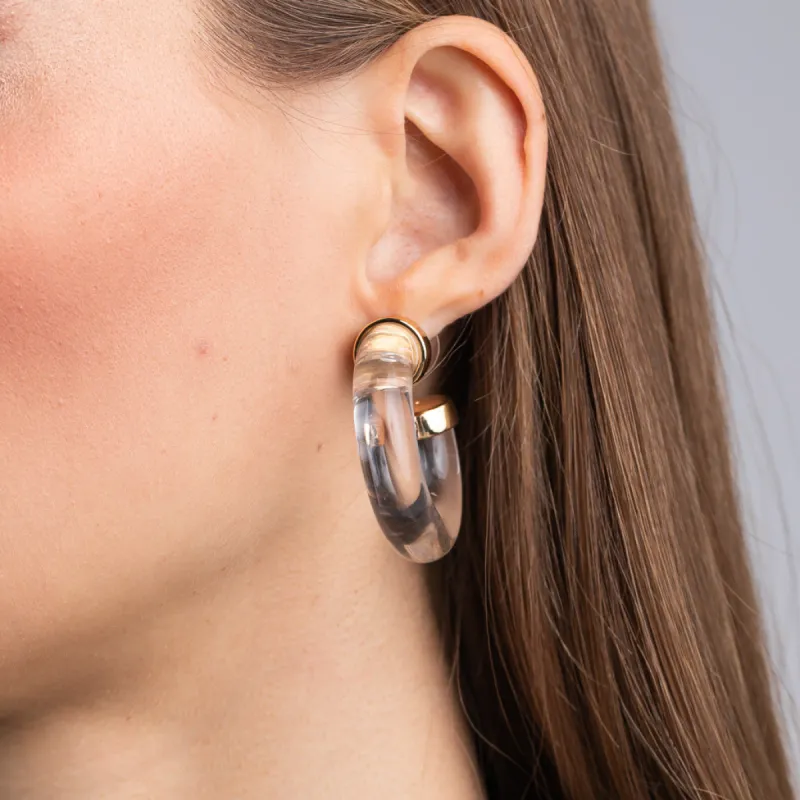 Clear with Polished Gold Ends Tube Hoop Pierced Earrings sold by Kenneth Jay Lane