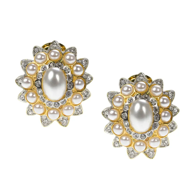 Pearl Cabochon Clip Earrings sold by Kenneth Jay Lane
