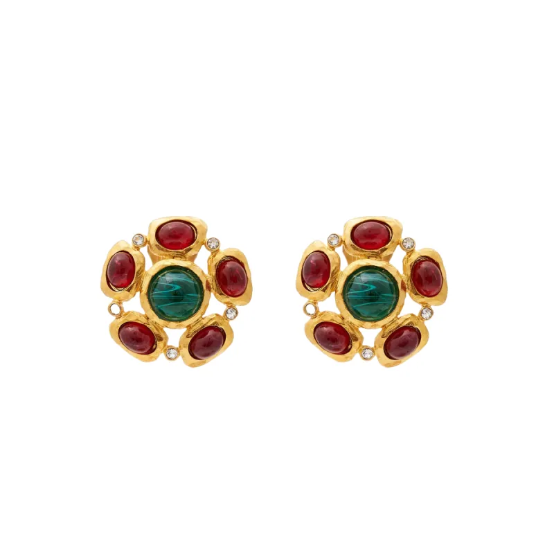 Ruby and Emerald Cabochon Clip Earrings sold by Kenneth Jay Lane